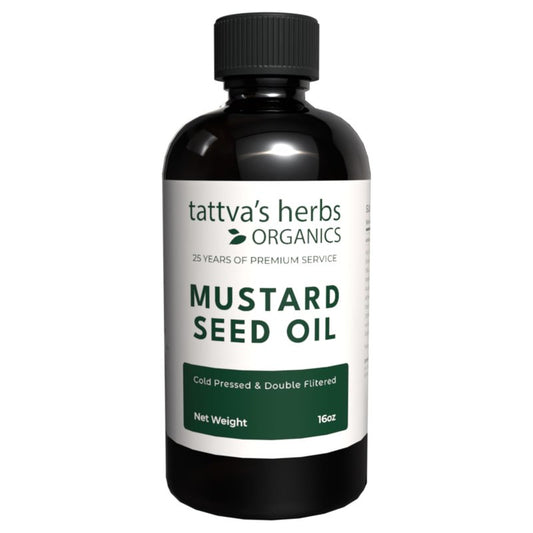 Tattva's Herbs Mustard Seed Oil for Hair, Cooking, Skin, & Massage, Unrefined Cold Pressed, Soothes Sore Joints, Kapha Balancing, 16 fl oz