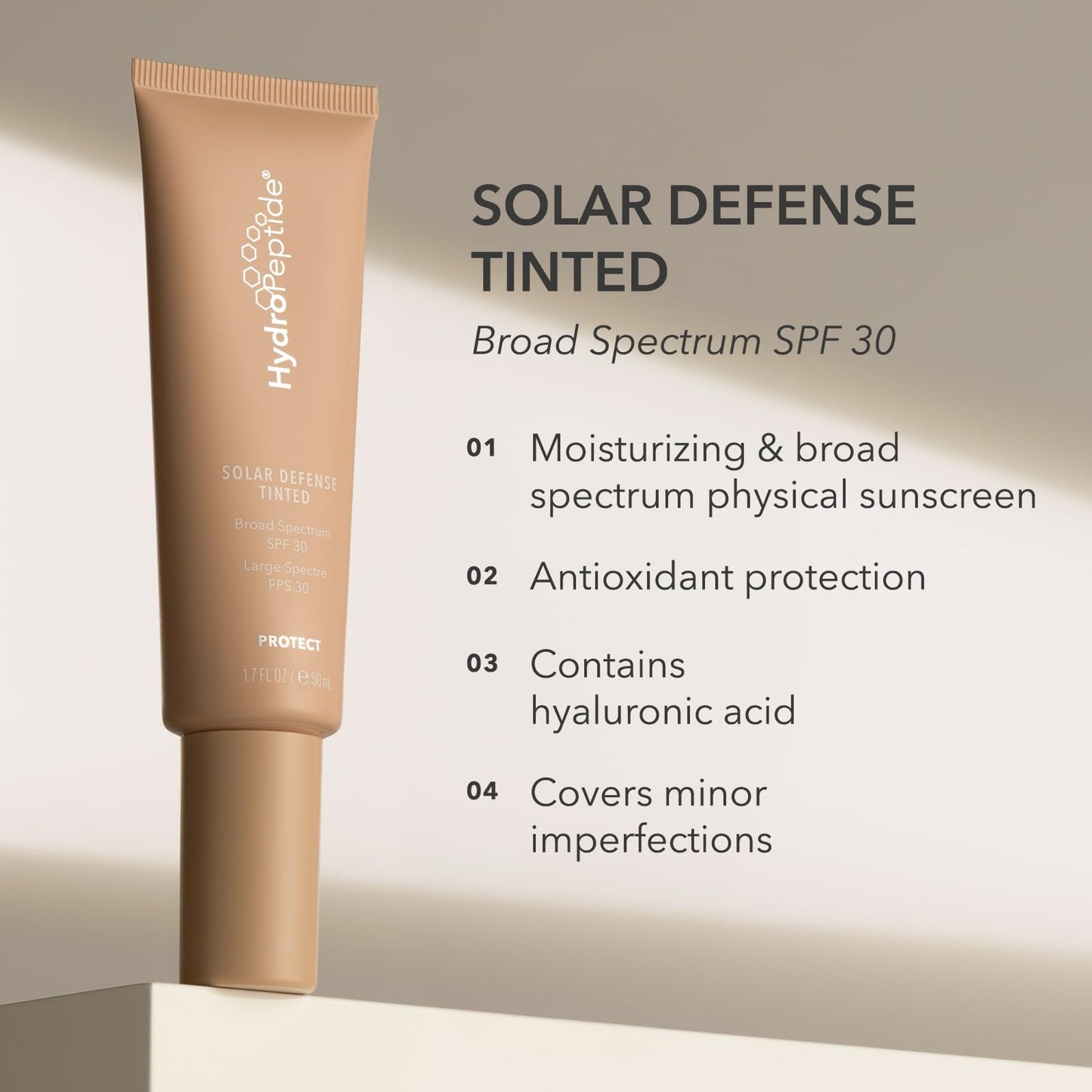 HydroPeptide Solar Defense Face SPF 30 Sunscreen, Tinted (1.7 Fl Oz) & Pre-Treatment Toner (6.76 Fl Oz) Bundle
