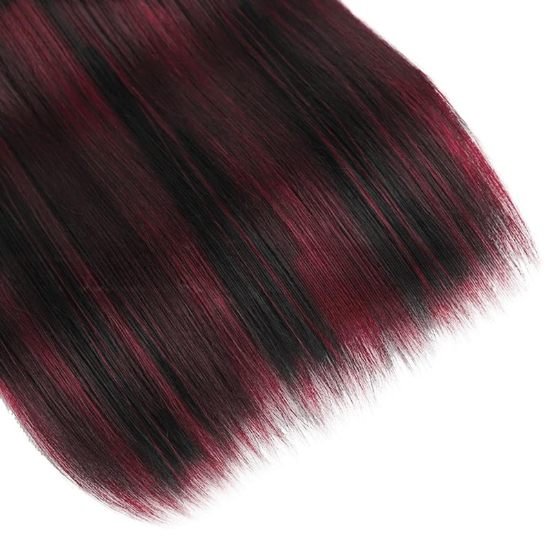 Highlight Straight Human Hair Bundles - Two Tone Black & Red Ombre | 3 Pack 12-14-16 Inch