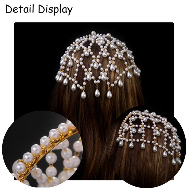 STONEFANS Gold Hair Accessories - Gold Pearl Fairy Headpiece for Women Flapper Renaissance 1920s Pearl Hair Accessories for Women Head Chain Pearls Jewelry Prom Party