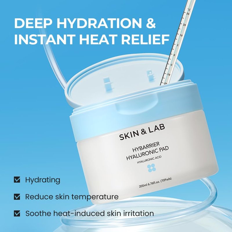[SKIN&LAB] Hybarrier Hyaluronic Pad, Deep Hydration & Cooling, Stretchable Pads for Dryness & Inner Skin Tightness, 70 Pads