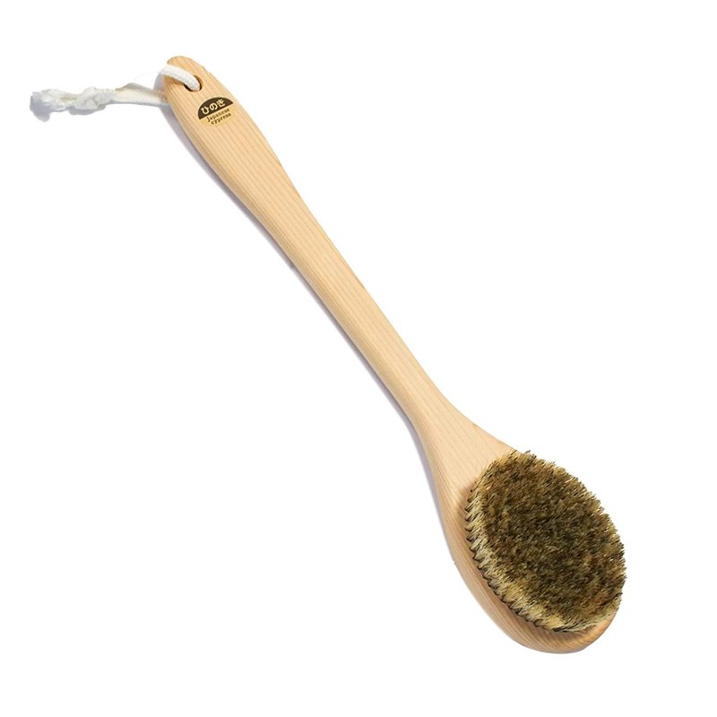 Body Brush, Long Handle 14inches, Horse Hair, Japanese Hinoki Tree Wooden Handle