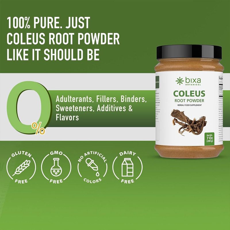 bixa BOTANICAL Coleus Forskohlii Root Powder | Forskolin-Rich Herb | 200 Grams / 7 OZ | Gluten Free, Steam Treated, Vegan, 100% Pure.