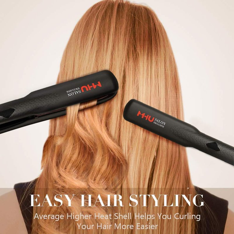 Professional Dual Voltage Hair Straightener - 1.25” Keratin Ceramic Flat Iron with Fast Heat Up & Auto Shut Off | Black