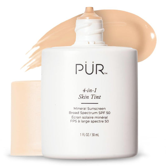 PÜR MINERALS Tinted Sunscreen for Face, 4-in-1 Skin Tint - Broad Spectrum Mineral Sunscreen, SPF 50 - Tinted Facial Moisturizer, Primer & Foundation for Sun Protection - Buildable Coverage – Bone