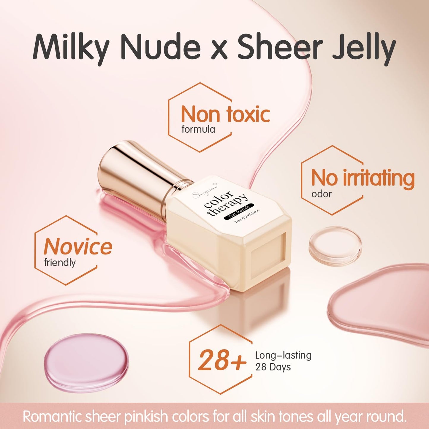 SHOYUM Nude Pink Gel Nail Polish Set- 6 Colors Sheer Milky White Jelly Gel Polish All Seasons Skin Tones Neutral Gel Polish Kit, Soak Off LED Gel Nail Kit Manicure DIY Home