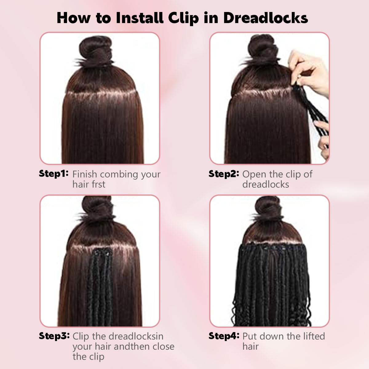 24 Inch Clip in Dreadlock Hair Extensions 10Clips 40 Strands Mixed Synthetic Dreads Extensions for Women,Handmade Soft Straight Boho Wavy Dreads,1B/30