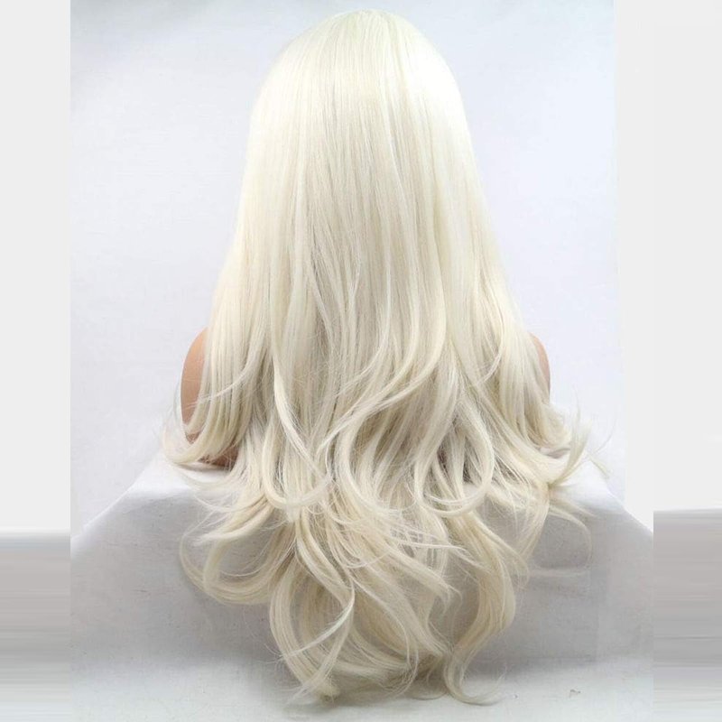 AFBeauty Platinum Blonde Wig Lace Front Real Hair Curly Wigs Long White Blonde Hair Wig Wavy Afro Wigs for Black Women Drag Queen Cosplay Daily Synthetic 26 Inch Lace Front