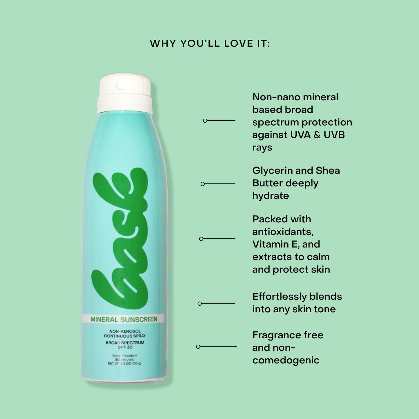 Bask SPF 30 Mineral Sunscreen Spray - Fragrance Free, Non-Aerosol, Reef Safe, Broad Spectrum Protection, Dermatologist Recommended, Lightweight & Fast-Absorbing, 5.5 oz (Value Pack of 3)