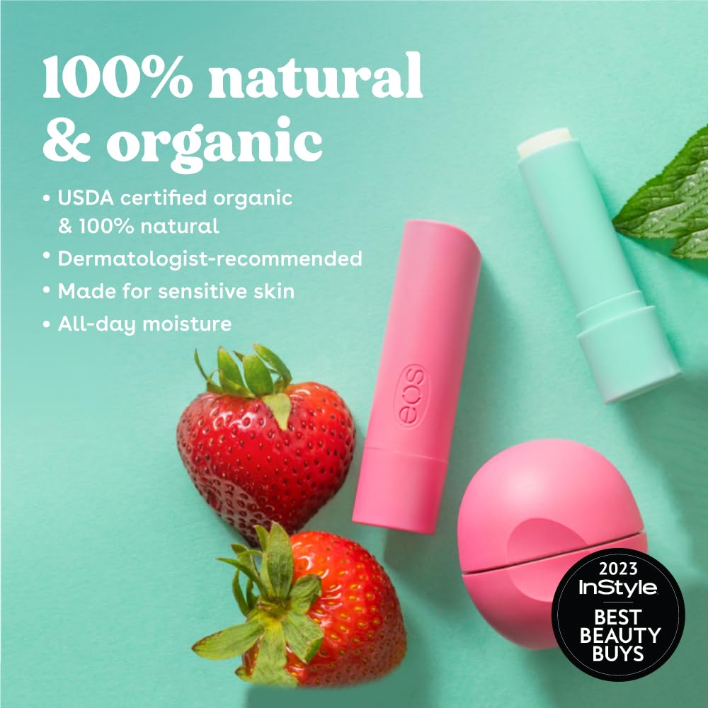 eos 100% Natural & Organic Lip Balm Sticks- Strawberry Sorbet, Vanilla Bean & Shea Better Body Lotion- Vanilla Cashmere, 24-Hour Moisture Skin Care, Lightweight & Non-Greasy