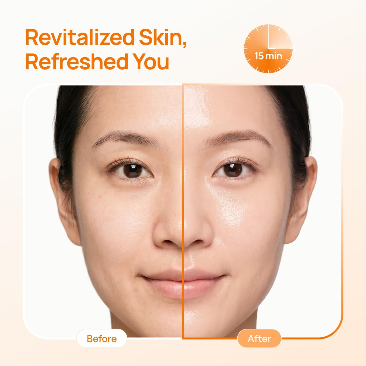 PLANTIFIQUE Korean Sheet Mask, 5 Pack - Glowing & Hydrating Face Masks with Peach Extract, Vitamin C & Hyaluronic Acid - Mascarillas Faciales
