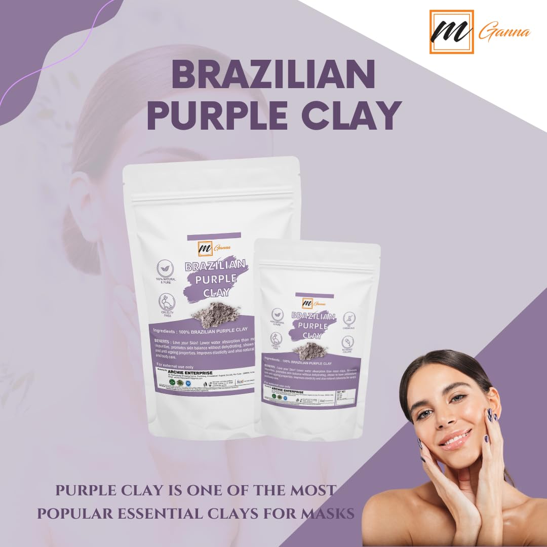 mGanna 100% Natural Brazilian Purple Clay for Hair Masks, Scrubs, Creams and Soap Making 2 LBS / 908 GMS