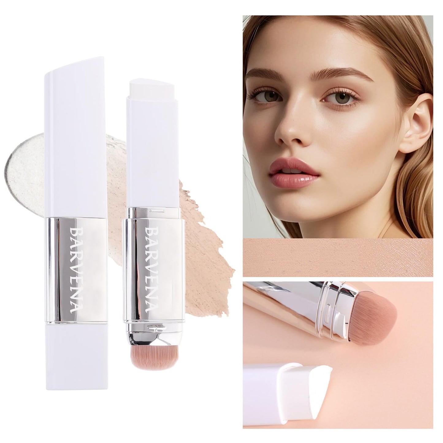 BARVENA Color Changing Foundation Stick with Brush, 2-in-1 Waterproof Long Lasting, Medium to Full Coverage Dewy Finish Makeup, For Mature Skin &All Skin Tones, Nourishing Travel Size 0.7oz