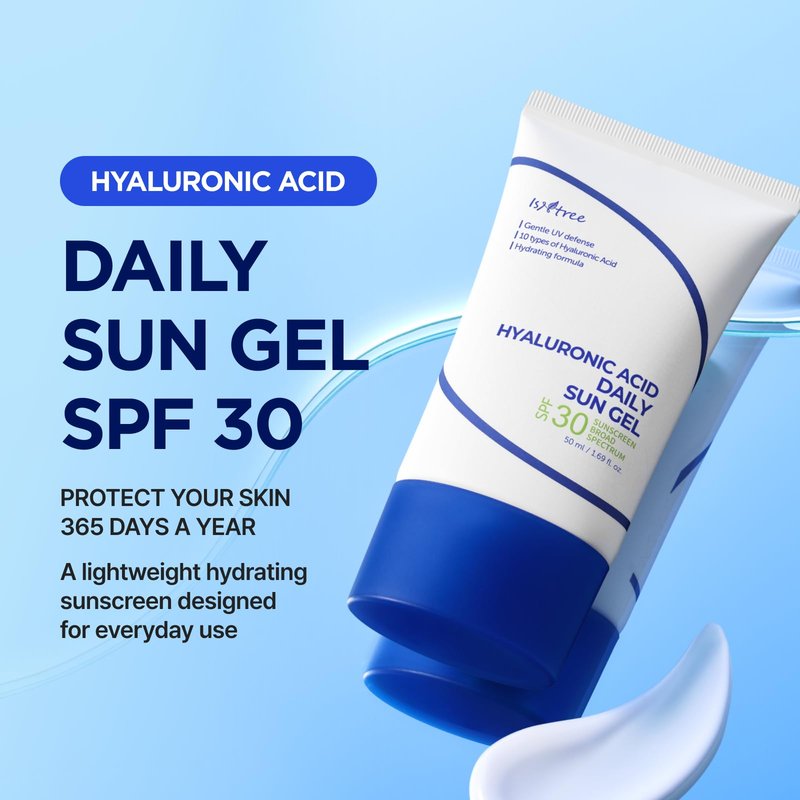 ISNTREE Hyaluronic Acid Daily Sun Gel 50ml, 1.69 fl oz, SPF 30, Korean Skincare, Moisturizing, No White Cast, Lightweight, Mild Formula, Daily SPF, Korean Sunscreen