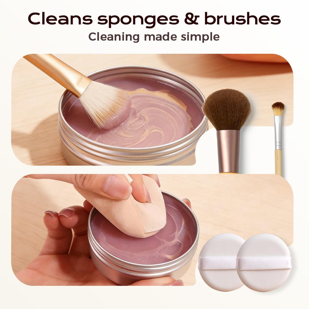 Makeup Brush Cleaner Soap with Silicone Cleaning Pad, Portable Makeup Brush Cleaning Soap, Makeup Brush Cleaner Pad for Cleaning Makeup Sponges Brushes (White)