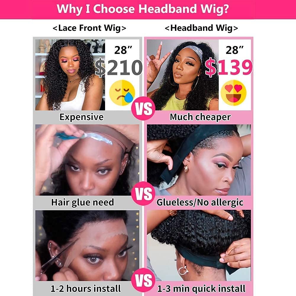 mengkai Deep Wave Lace Front Wigs Human Hair For Women Headband Wig Human Hair Deep Wave Glueless None Lace Front Wig Curly Headband Half Wigs for Women Brazilian Virgin Machine Made Wig 12 Inch
