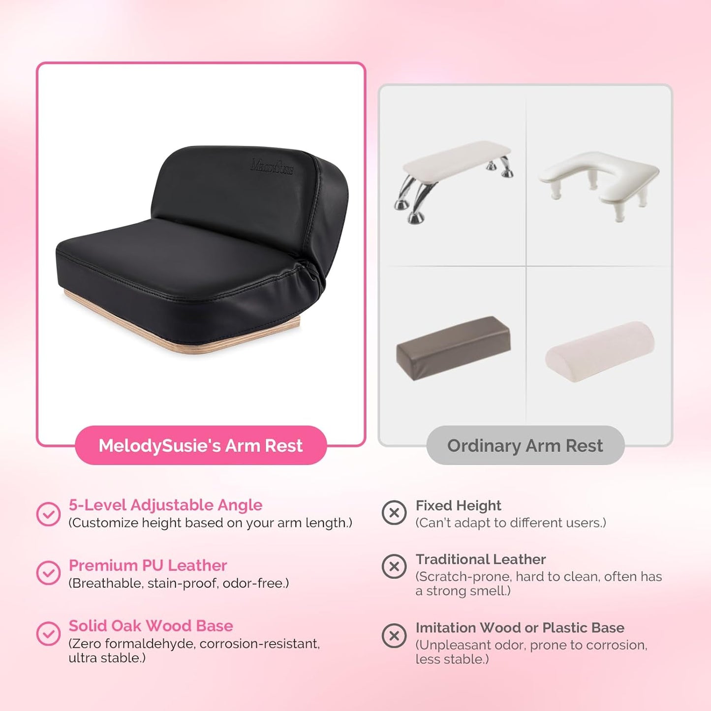 Foldable Nail Arm Rest - 5-Level Adjustable Manicure Hand Cushion | Large PU Leather Pillow for Acrylic Gel Nail Art - Black