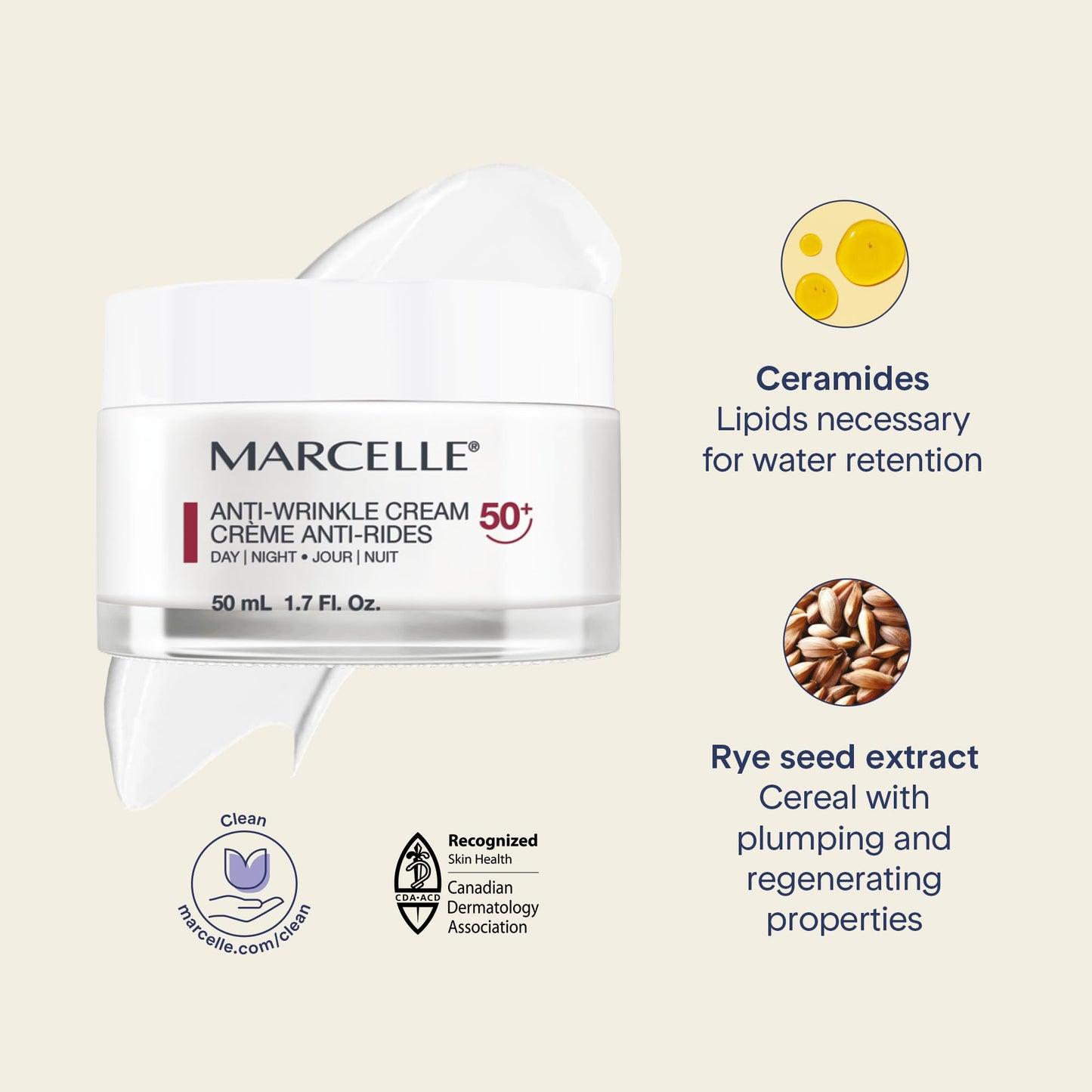 MARCELLE Anti-Wrinkle Cream, Ages 50+, 1.7 ounces