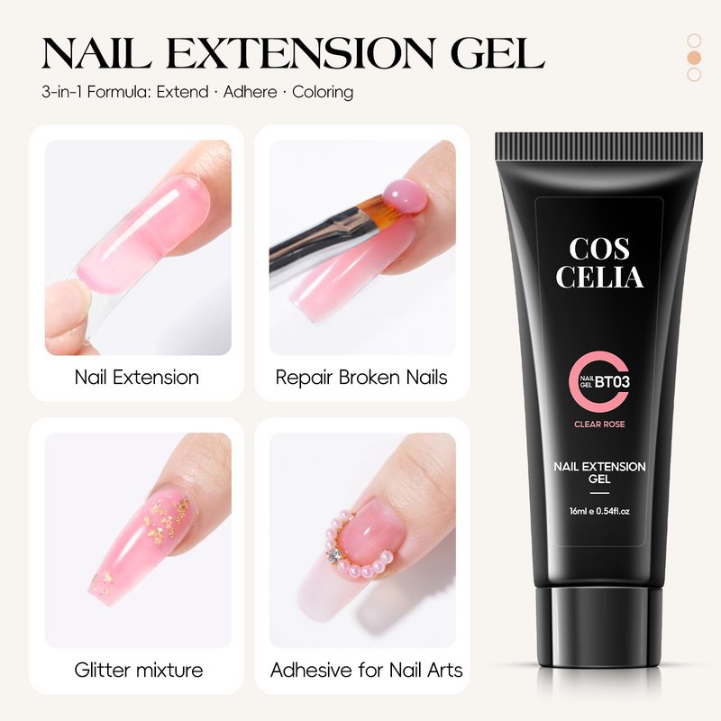 COSCELIA 22PC Poly Nail Gel Kit Starter Kit, 15 Colors 16ML Poly Nail Extension Gel Colors for Beginners without Lamp Thickening Solutions Top Base Coat at Home Gifts for Women