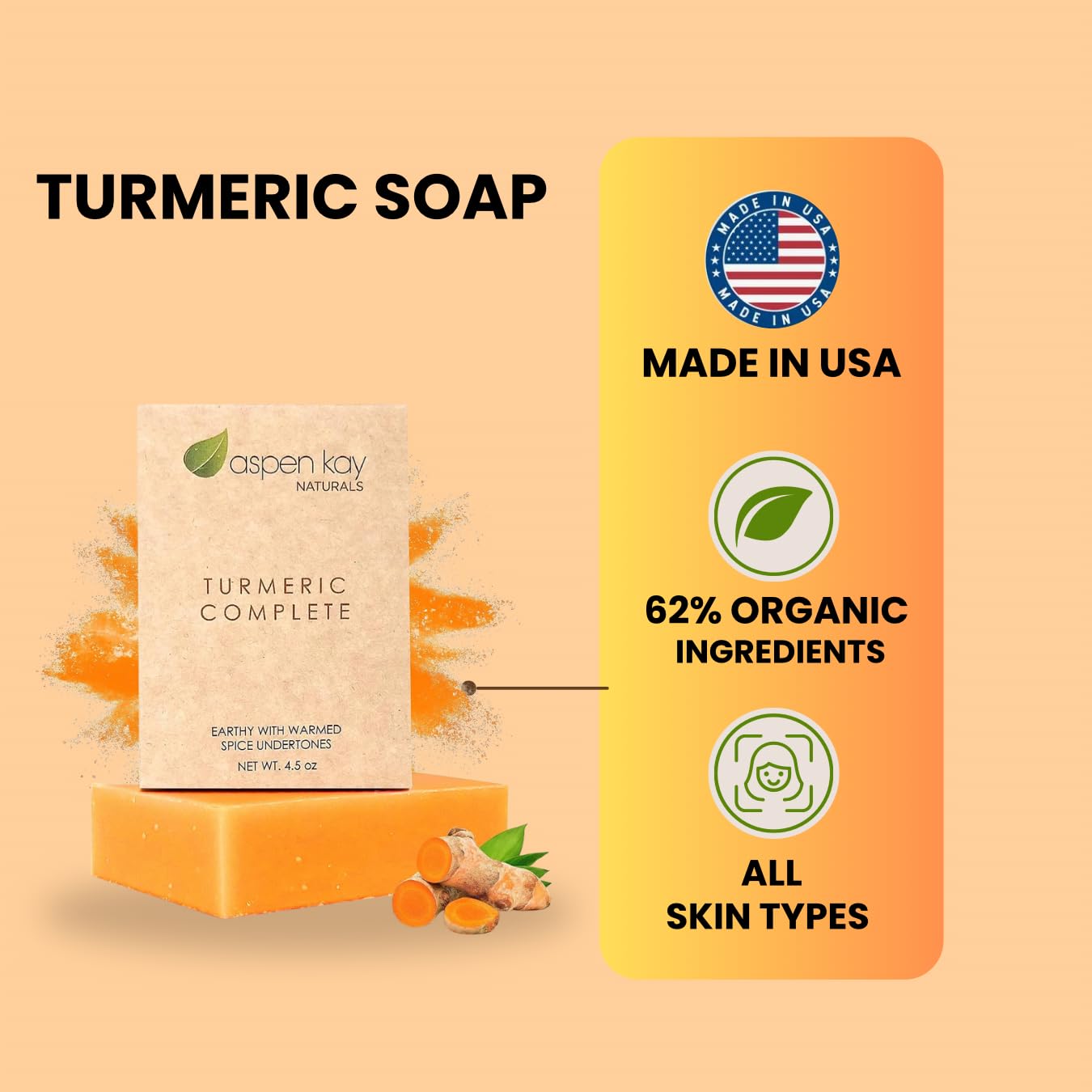 Turmeric Soap Bar - Organic Shea Butter & Chamomile | Gentle Face & Body Wash for Sensitive Skin, 4.5 oz (3 Pack)