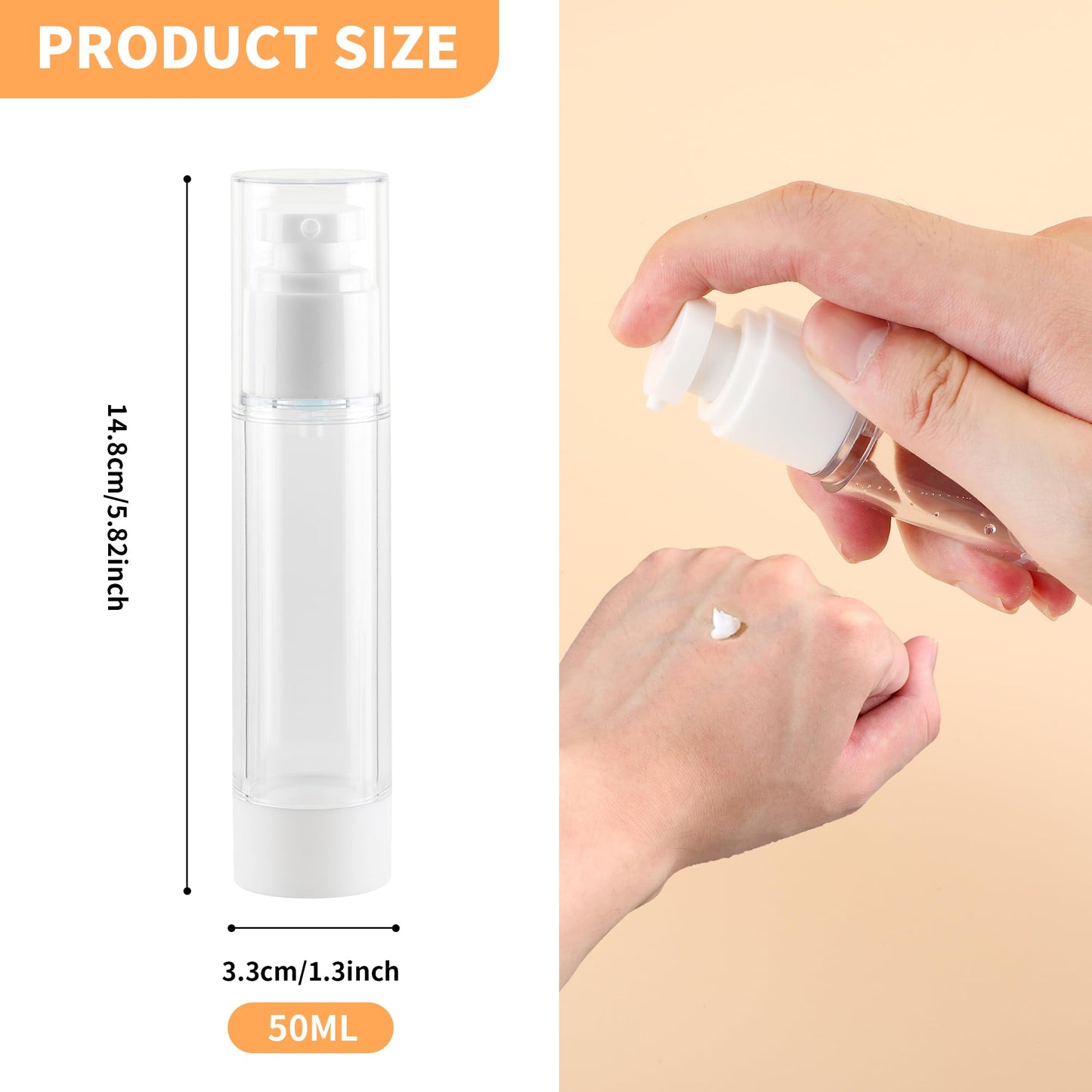 1.7 Oz 50ml Clear Airless Cosmetic Cream Pump Bottle Travel Size Dispenser Refillable Containers/Foundation Travel Pump Bottle for Shampoo (Pack of 20)