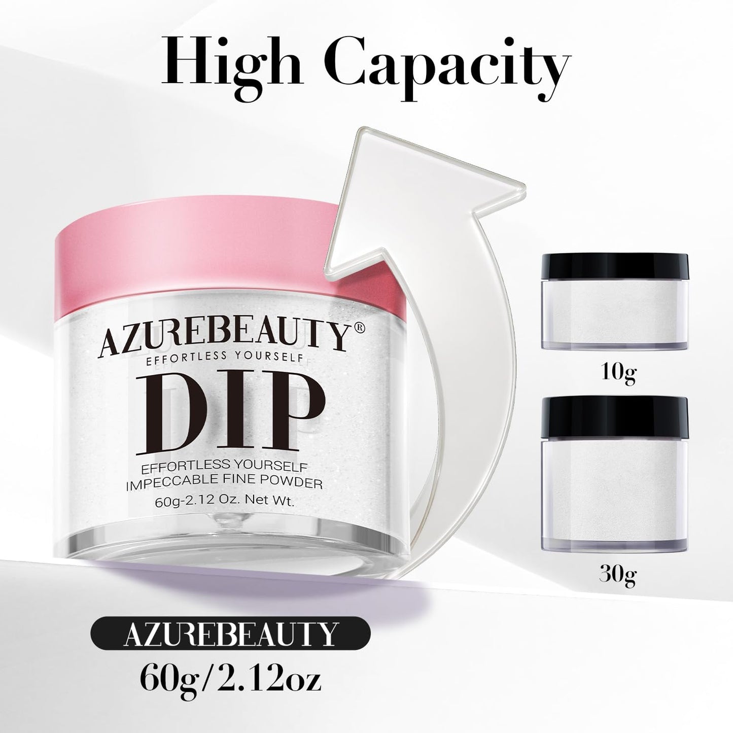 AZUREBEAUTY Pro 60g Dip Powder White Color Large Capacity, Basic Dipping Powder Crystal French Nail Art Starter Manicure Salon DIY at Home, Large Capacity Upgrade, Long-Lasting, No Nail Lamp Needed