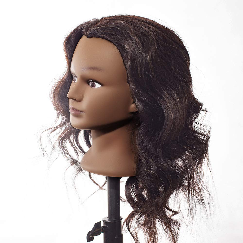 Real Hair Mannequin Head - 22"-24" Afro Fluffy Light Yaki Kinky Straight for Cosmetology | Black (#2)
