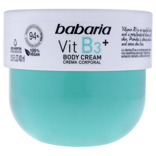 Babaria Vit B3+ Body Cream, 24 Hour Hydration, Sensitive and Atopic Skin, Essential Nourishment 13.5 FL. OZ