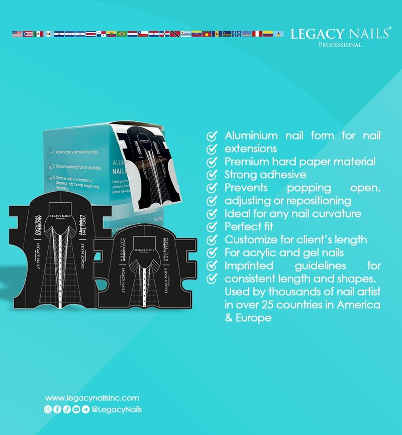 Legacy Nails 300PCS Aluminium Nail Sculpting Forms - Acrylic & UV Gel Extension Tips - Number Line for Nail Lengthening - Extra Large Scale