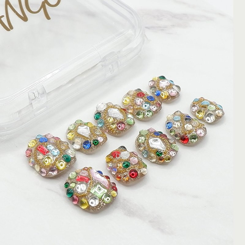 SLANGO Full-Shining Press On Nails, Hand Made Short Round False Nails with Rhinestones, Reusable, Durable, Thick Acrylic Nails for Women S (Ship from US)