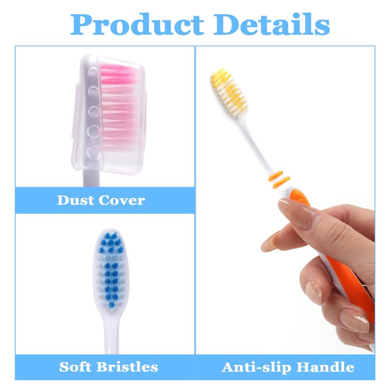 100 Pack Bulk Toothbrush Package with Covers Premium Quality Individually Wrapped Tooth Brushes, Soft Bristle Toothbrushes for Adults & kids, Hygienic Cap for Donations, Travel, Hotels, Homeless