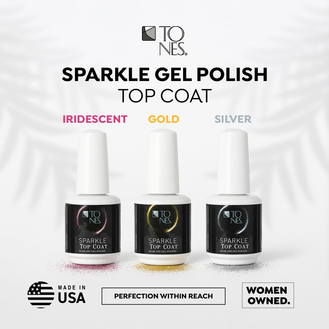 TONES Sparkle Gold Top Coat Gel Polish, Soak Off UV/LED No Wipe Top Coat, High Shine Long Lasting Gloss Finish for Nail Art & Salon Manicure, 16ml / 0.56 fl. oz