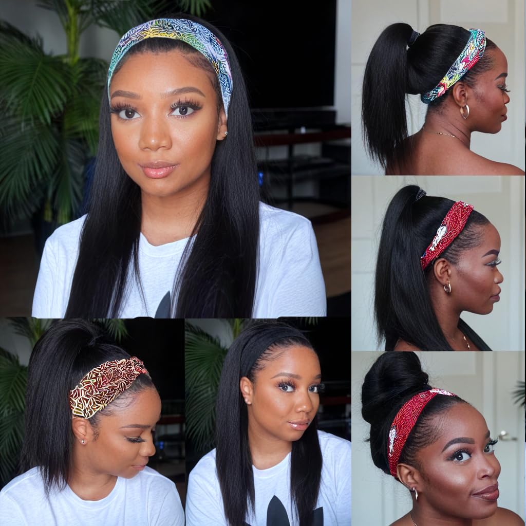 Unvizossa Headband Wig Human Hair Straight 18 Inch Headband Wigs for Black Women Glueless None Lace Front Wig Brazilian Virgin Human Hair Wigs Natural Color 150% Density
