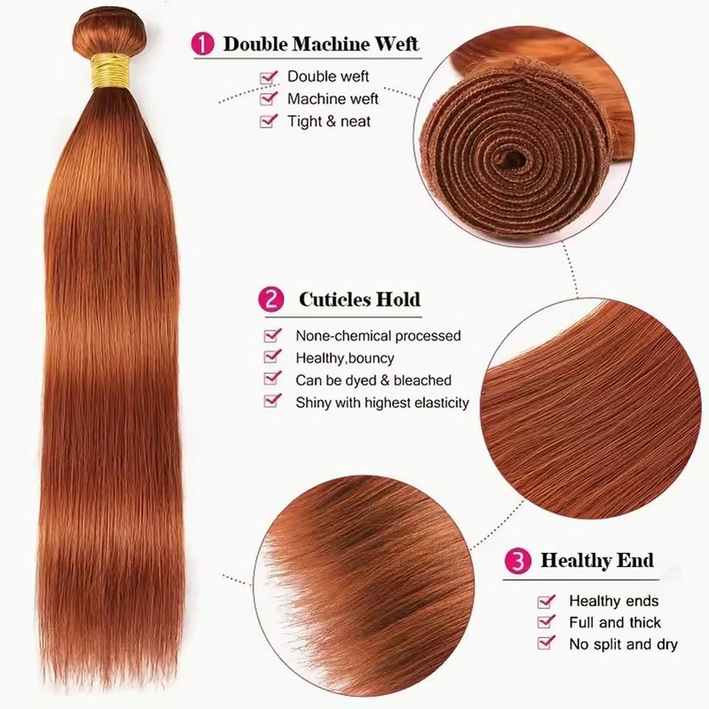 Color #350 Bundles Human Hair Orange Ginger Straight Bundles 12 14 16 Inch Unprocessed Brazilian Virgin Hair Extensions