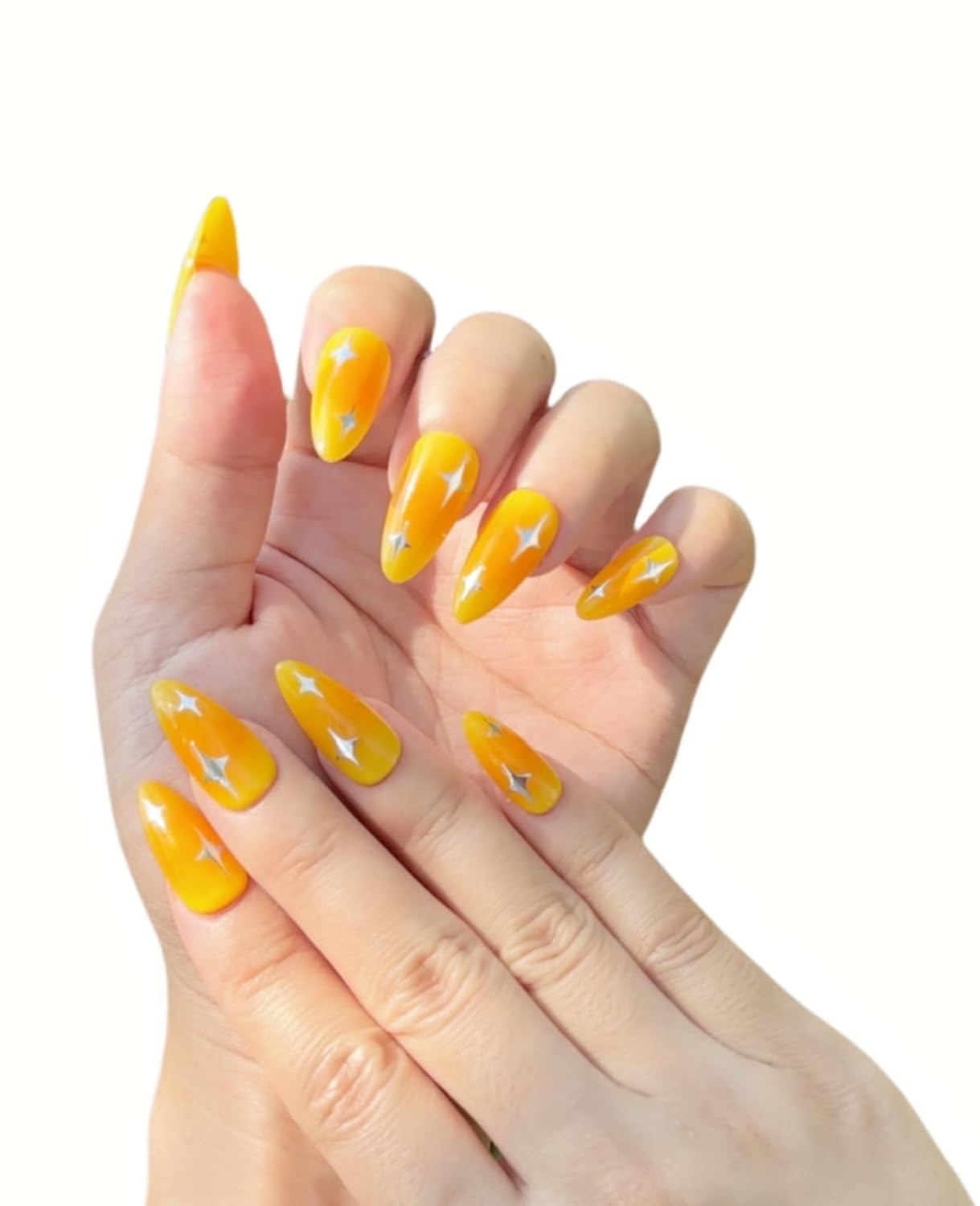 Custom Handmade Orange Ombre Press-On Nails - Medium Almond Shape, 10 Pcs Salon Quality
