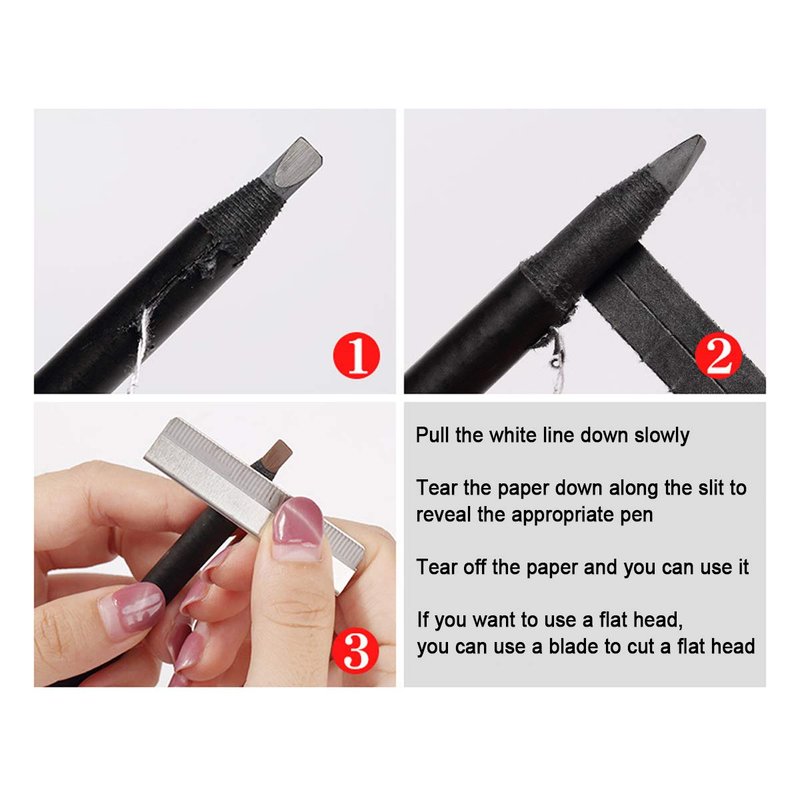 Microblading Eyebrow Pencil Set - Waterproof Pull Cord Peel-Off Brow Pencils for Marking & Filling | 5pcs, Black