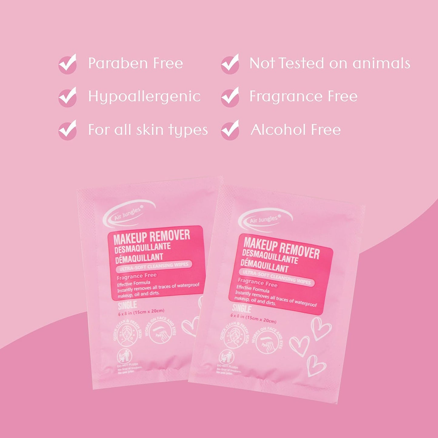 Air Jungles Bulk Makeup Remover Wipes 250 Ct, Individually Wrapped