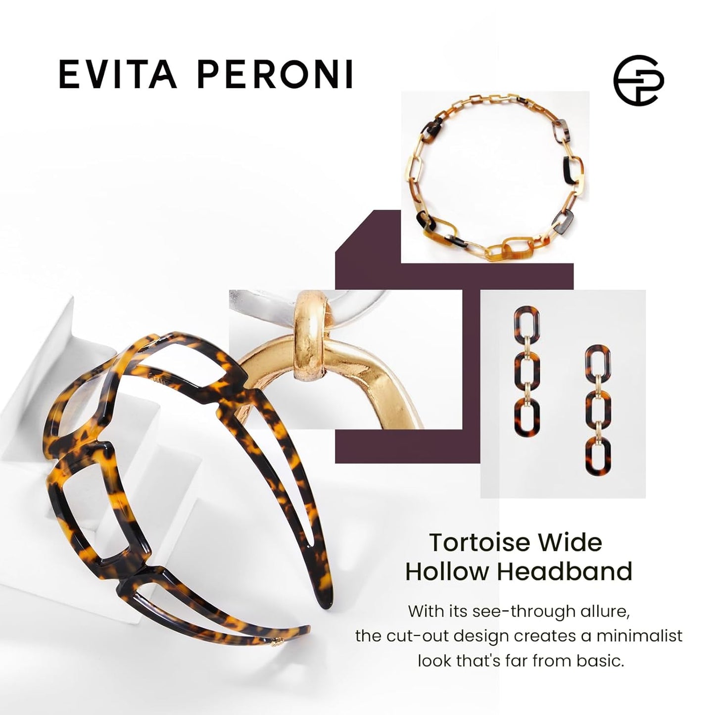 Evita Peroni Tortoise Shell Headband for Women - Non-Slip Comfortable Acetate Hairband | Fashion Accessory