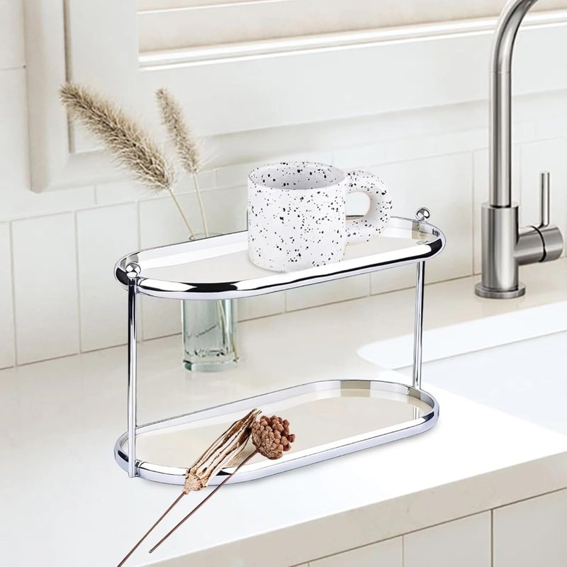 2 Tier Perfume Organizer Shelf - Stainless Steel Frame with Acrylic Trays | Vanity Storage Rack for Makeup & Fragrance Bottles, 12.6 x 5.3 x 6.7 in