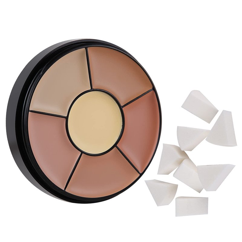 MEICOLY 6 Shades High Coverage Concealer,Tattoo Cover Palette,Bruise Kit Cover Up Makeup, Age Spots, Vitiligo, Birthmarks,with 8 pcs White Makeup Sponges