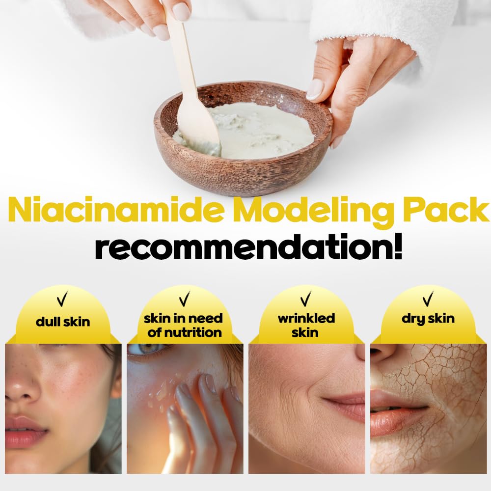 NEEDS NATURE Niacinamide Modeling Mask – Korean Peel-Off Rubber Mask for Face Care, Hydrating & Pore-Refining Powder Pack, 1000g Spa Facial Kit with Tools