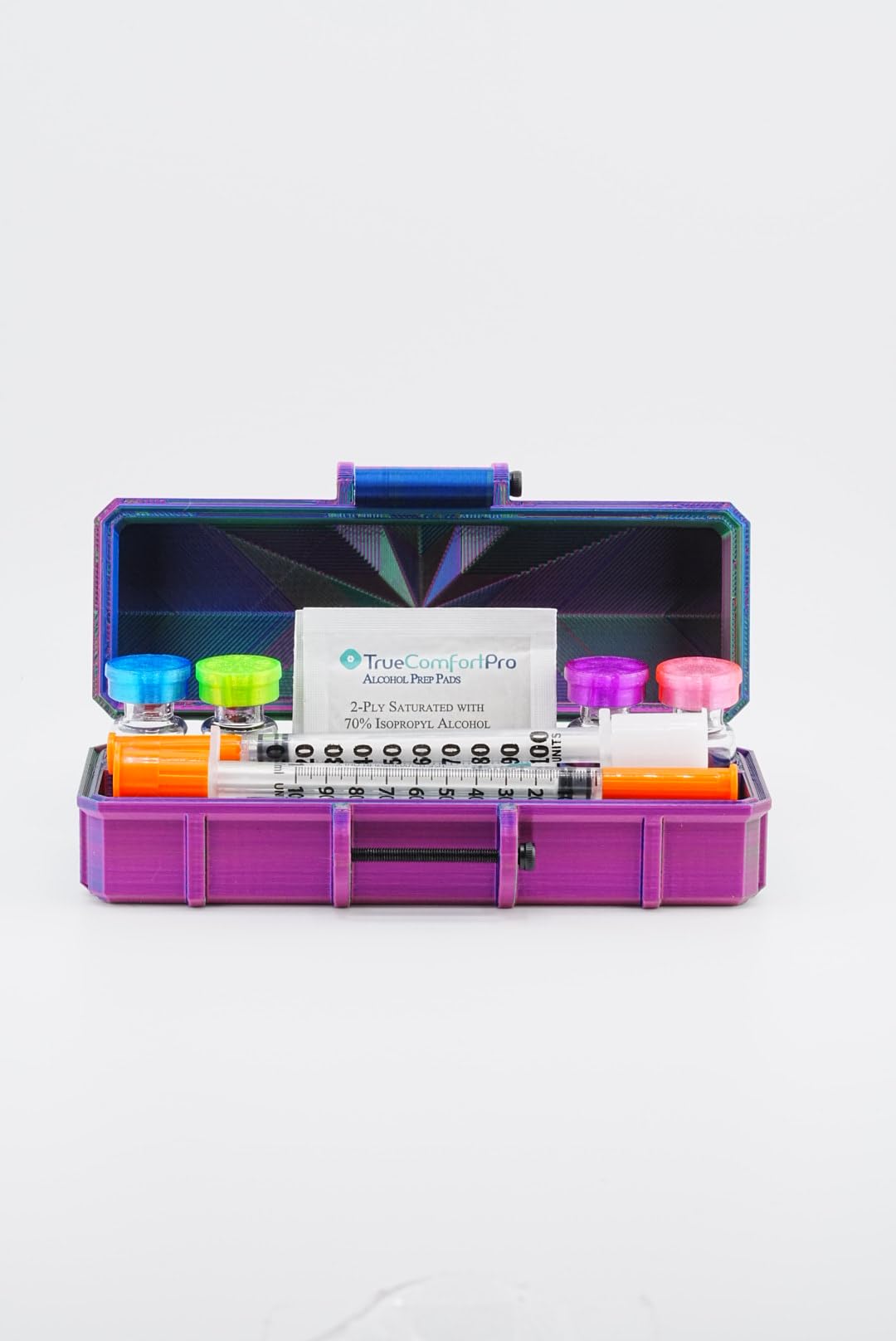 Vial Guard Storage Hard Case for 3ml, 5ml, 10ml, 30ml Vials, Secure Holder Multiple Sizes (Metalic, 4 x 3ml + Storage)