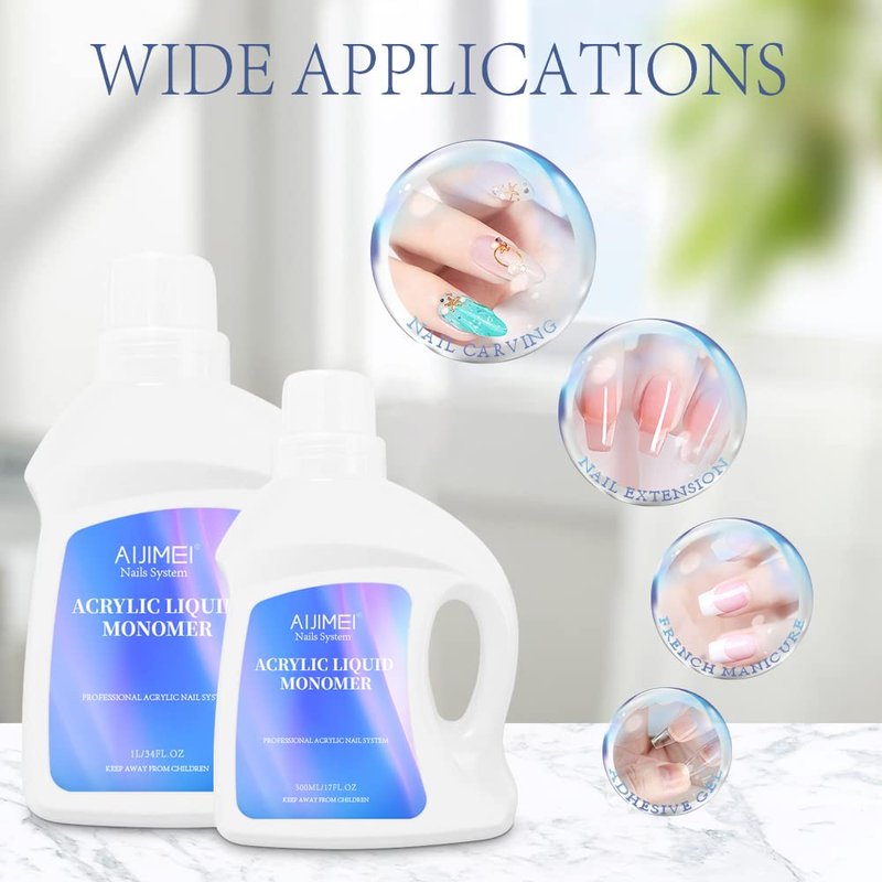 AIJIMEI Acrylic Liquid Monomer 17OZ, Acrylic Nail Liquid Monomer 500ml, For Acrylic Powder & Liquids, Non-Toxic, Glossy Finish, 475g