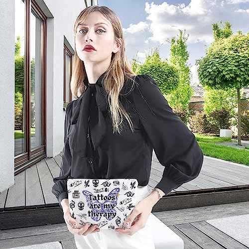 WCGXKO Tattoo Artist Gift Gothic Tattoos Are My Therapy Zipper Pouch Makeup Bag