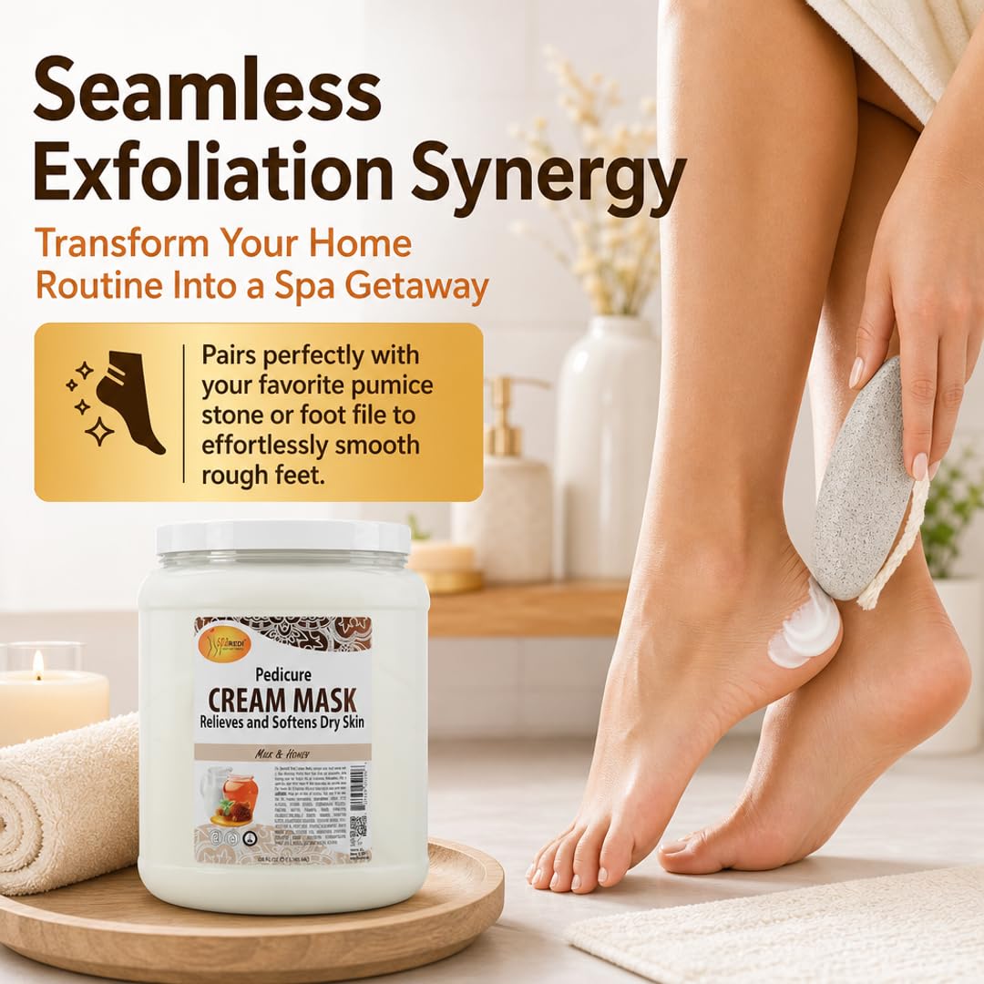 SPA REDI - Body and Foot Cream Mask, Milk and Honey, 128 Oz - Pedicure Massage for Tired Feet and Body, Hydrating, Fresh Skin - Infused with Hyaluronic Acid, Amino Acids, Panthenol, Comfrey Extract