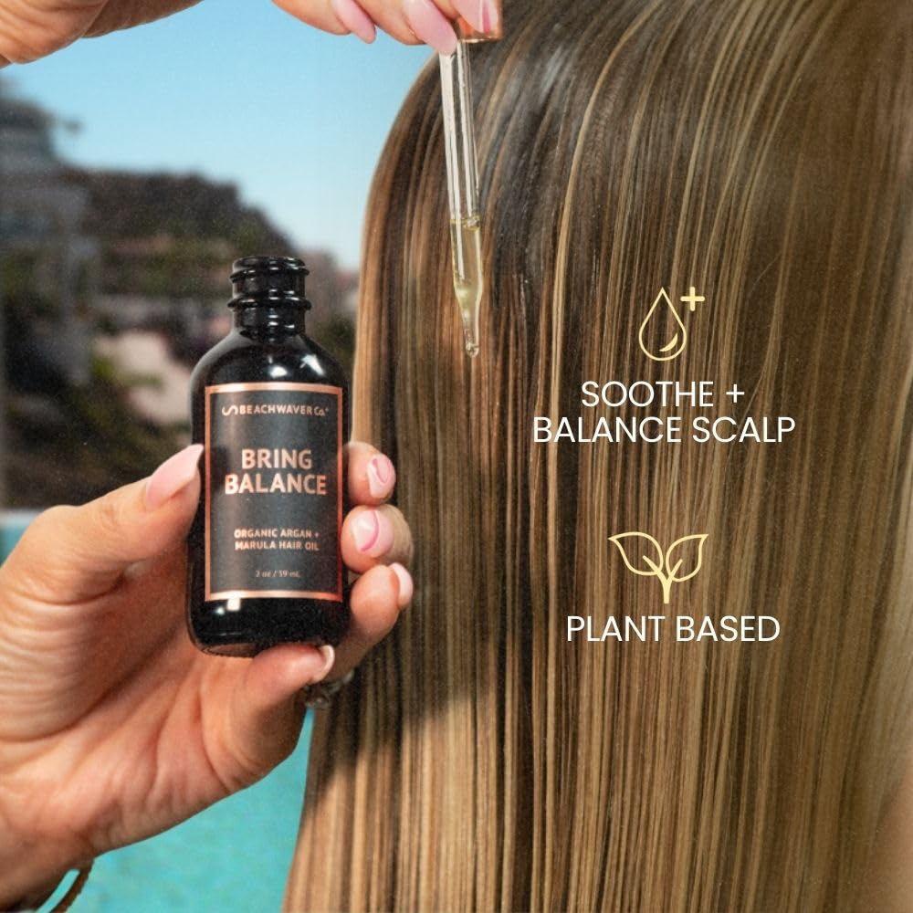 Beachwaver Co. Organic Argan & Marula Hair Oil Treatment - Vegan, Fragrance-Free | 2 Oz, 5 Natural Ingredients