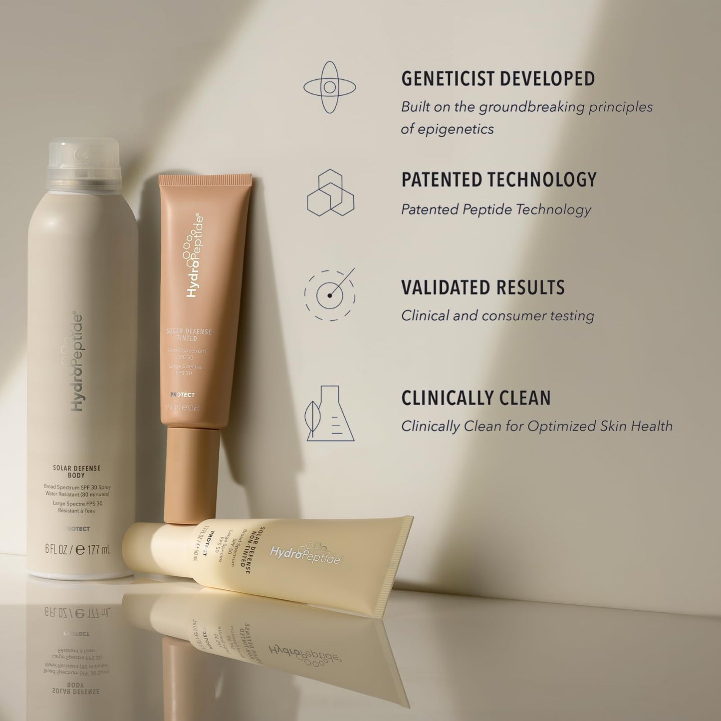 HydroPeptide Solar Defense Face SPF 30 Sunscreen, Tinted (1.7 Fl Oz) & Pre-Treatment Toner (6.76 Fl Oz) Bundle