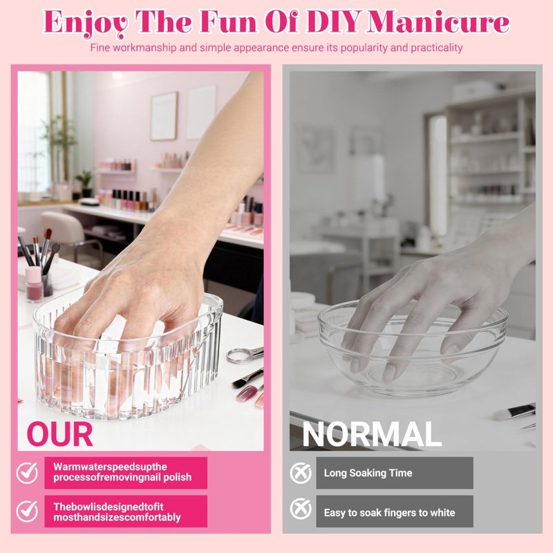 FOMIYES 2pcs Transparent Nail Soaking Bowls, Acrylic Gel Polish Remover Bowls, Manicure Hand Soak for Home Nail Care, Ergonomic Design for Gel off and Hand Washing
