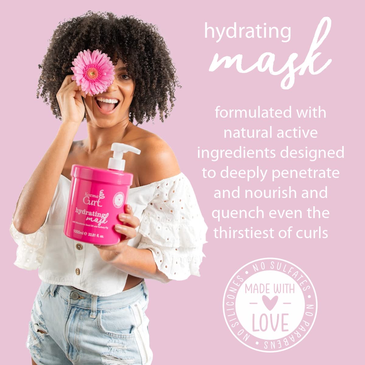 Hydrating Mask for Curly Hair - Professional 33.8 fl oz | Silicone-Free, Suitable for All Curl Types