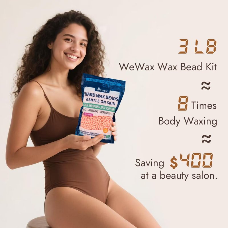 Hard Wax Beads Kit for Hair Removal - At-Home Brazilian Wax for Coarse Hair | 3lb Wax Beans for Face, Legs, Arms